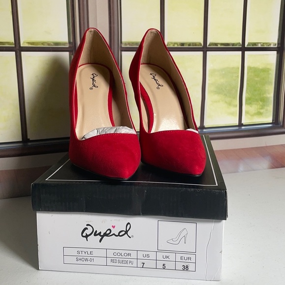 Qupid Red Suede Heels - Picture 3 of 7
